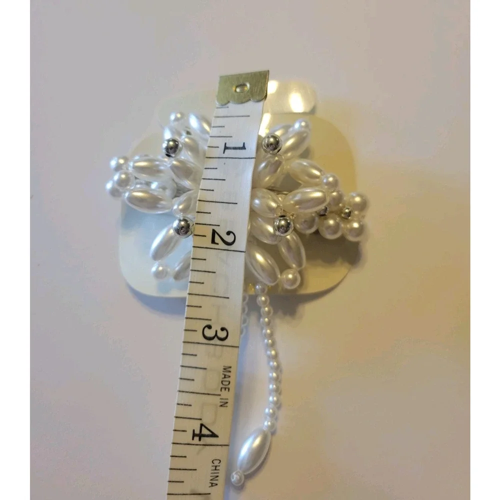 NEW Vtg Barrette Clip Bridal ML White Silver Beaded Pearl‎ Hair ornament decor